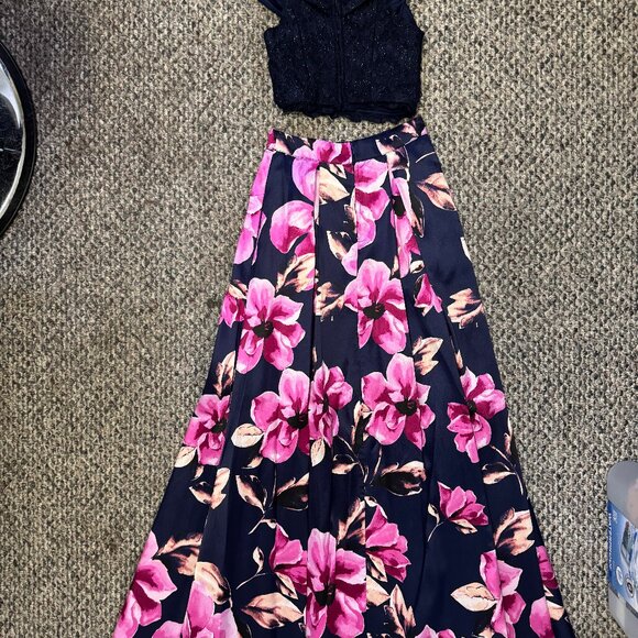Speechless Two Piece Navy Floral Prom Dress Set - Juniors Size 1 - Picture 4 of 4